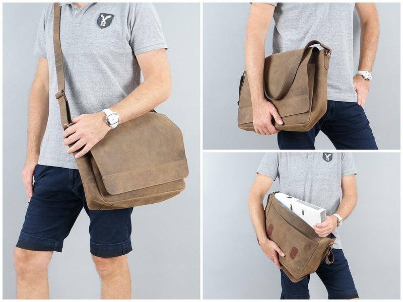 Leconi große Umhängetasche Schultertasche Messenger Bag Aktentasche Businesstasche Leder vintage braun LE3064 Exklusivangebot