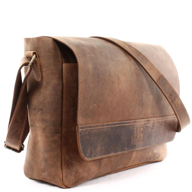 Leconi große Umhängetasche Schultertasche Messenger Bag Aktentasche Businesstasche Leder vintage braun LE3064 Exklusivangebot