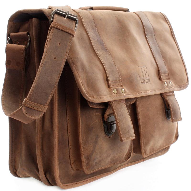 Leconi große Aktentasche Lehrertasche Businesstasche Leder vintage braun LE3030 Preisnachlass
