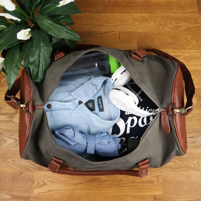 Leconi Weekender Reisetasche Sporttasche vintage Leder Canvas grau LE2004 Saisonschlussverkauf