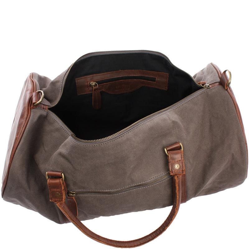 Leconi Weekender Reisetasche Sporttasche vintage Leder Canvas grau LE2004 Saisonschlussverkauf