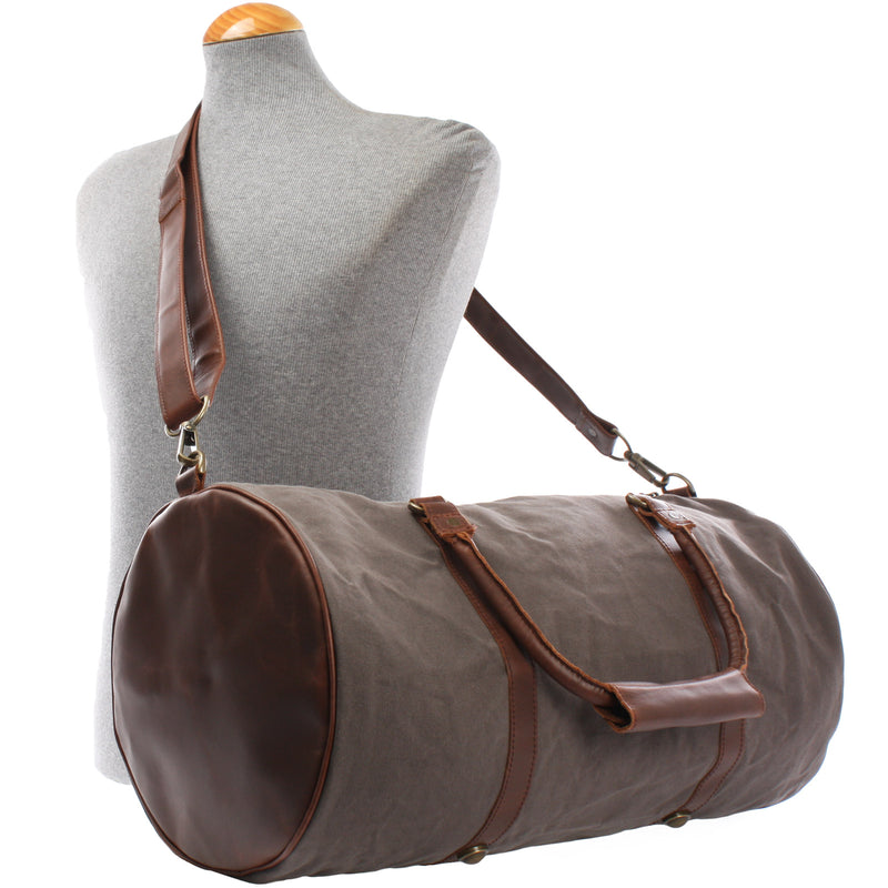 Leconi Weekender Reisetasche Sporttasche vintage Leder Canvas grau LE2004 Saisonschlussverkauf