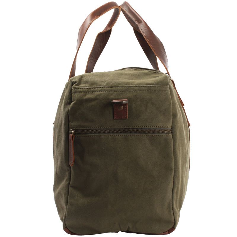 Leconi Weekender Sporttasche Reisetasche Damen Herren Leder Canvas grün LE2014 Black Friday