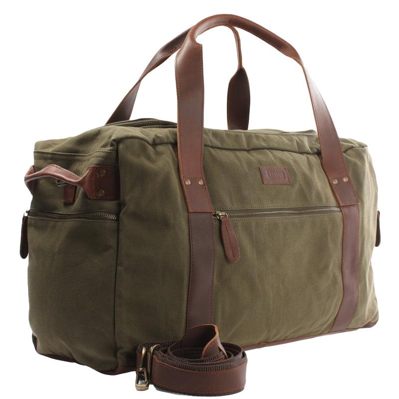 Leconi Weekender Sporttasche Reisetasche Damen Herren Leder Canvas grün LE2014 Black Friday