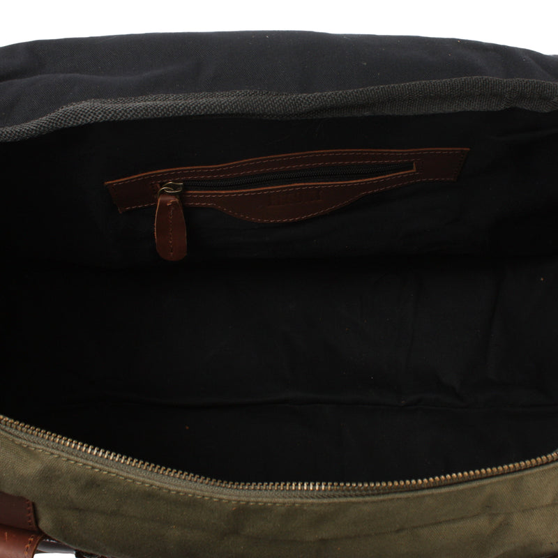 Leconi Weekender Sporttasche Reisetasche Damen Herren Leder Canvas grün LE2014 Black Friday