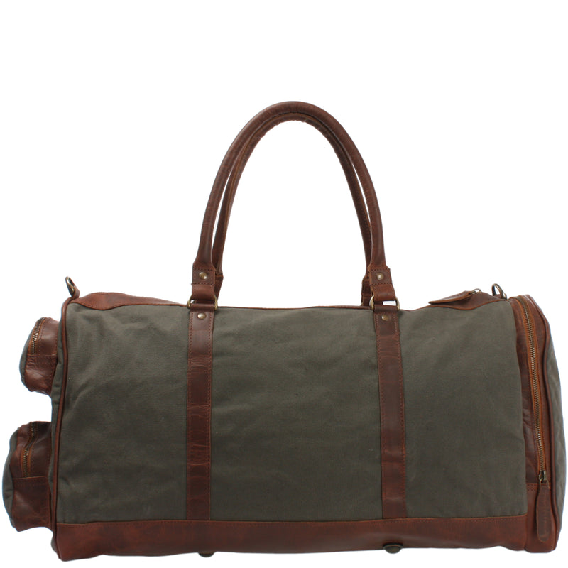 Leconi Reisetasche Weekender Sporttasche Damen Herren Leder Canvas grün LE2017 Cyber Monday