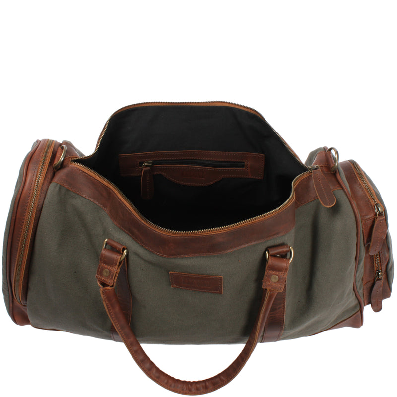 Leconi Reisetasche Weekender Sporttasche Damen Herren Leder Canvas grün LE2017 Cyber Monday