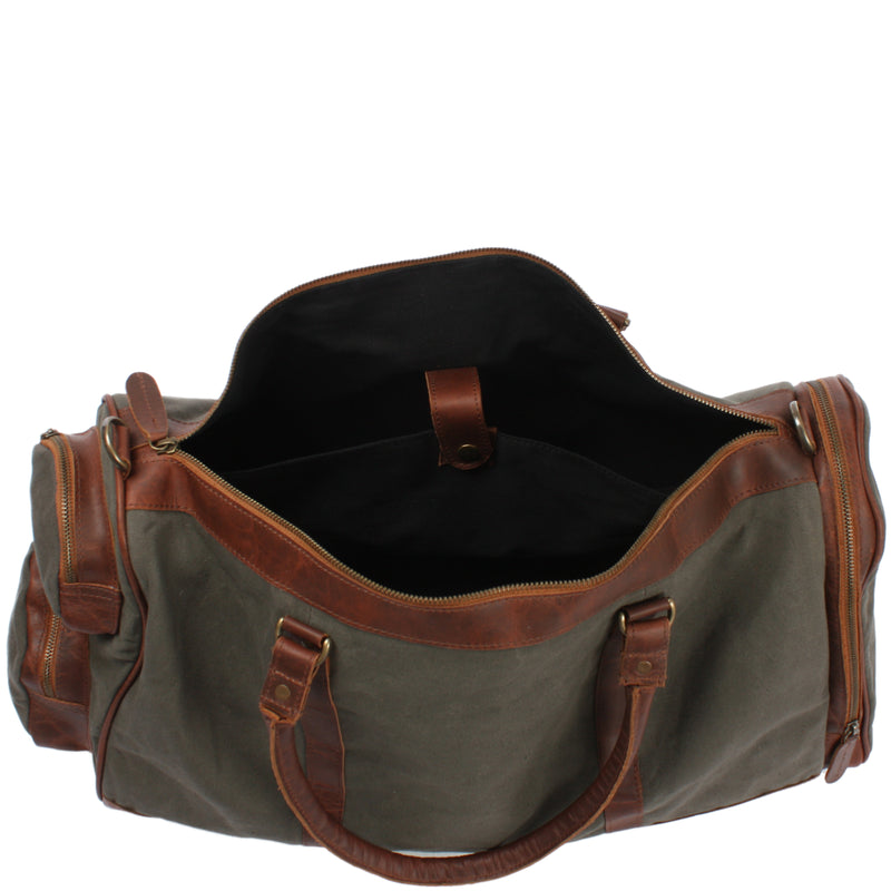 Leconi Reisetasche Weekender Sporttasche Damen Herren Leder Canvas grün LE2017 Cyber Monday
