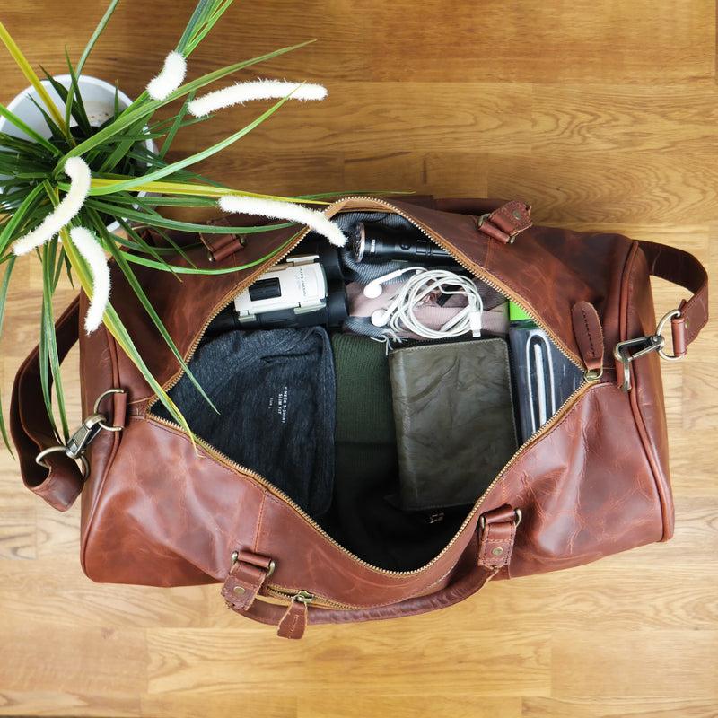 Leconi Weekender Reisetasche Sporttasche vintage Leder braun LE2004 Weihnachtsangebot