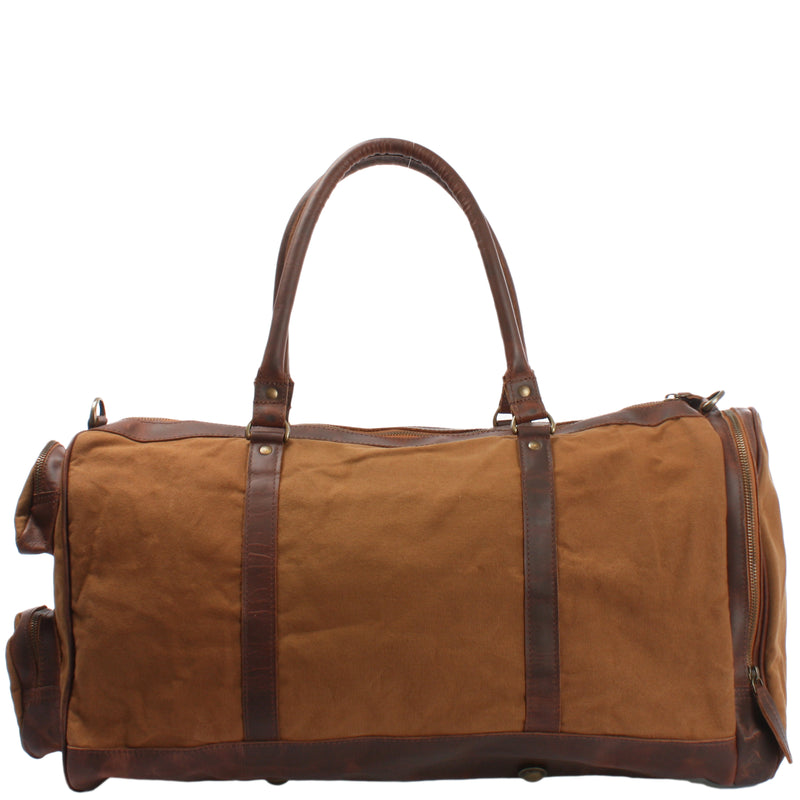 Leconi Reisetasche Weekender Sporttasche Leder Canvas cognac LE2017 Osterangebot