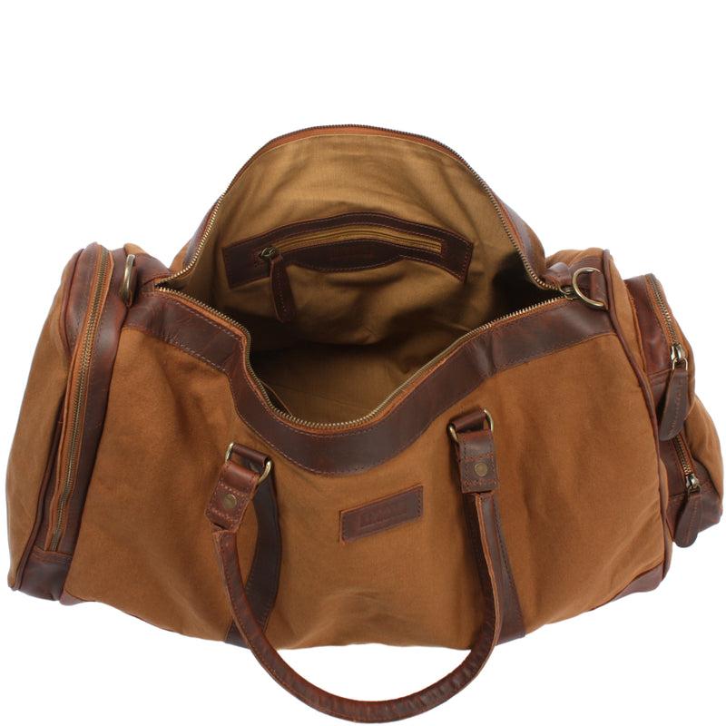 Leconi Reisetasche Weekender Sporttasche Leder Canvas cognac LE2017 Osterangebot