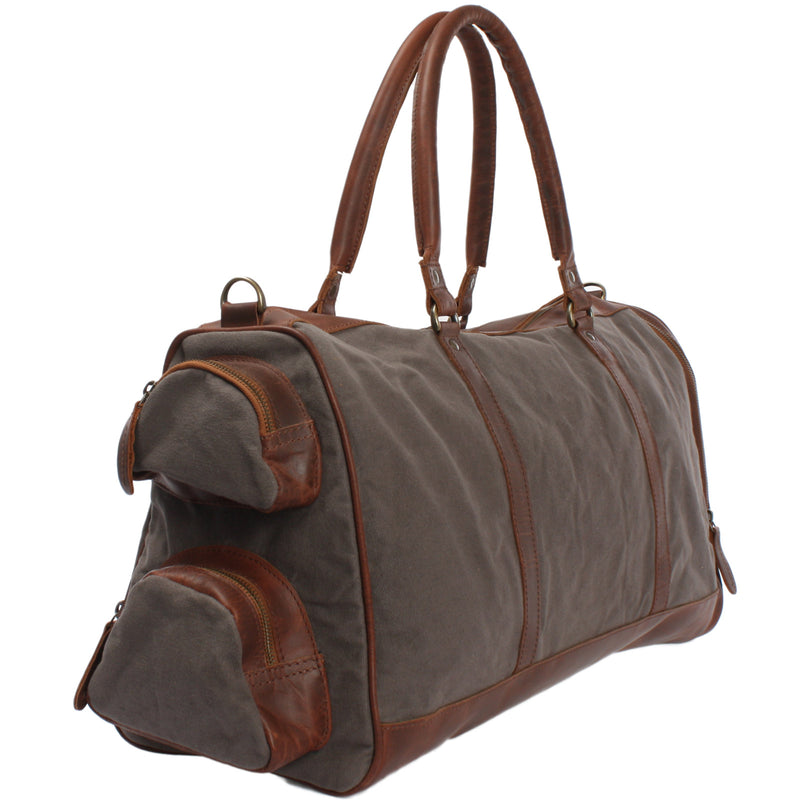 Leconi Reisetasche Weekender Sporttasche Damen Herren Leder Canvas grau LE2017 Muttertagsangebot