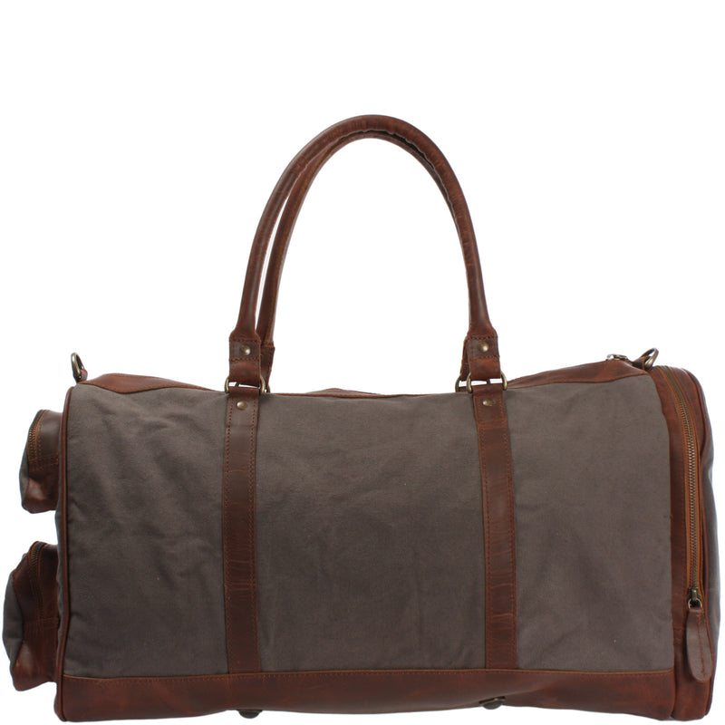 Leconi Reisetasche Weekender Sporttasche Damen Herren Leder Canvas grau LE2017 Muttertagsangebot