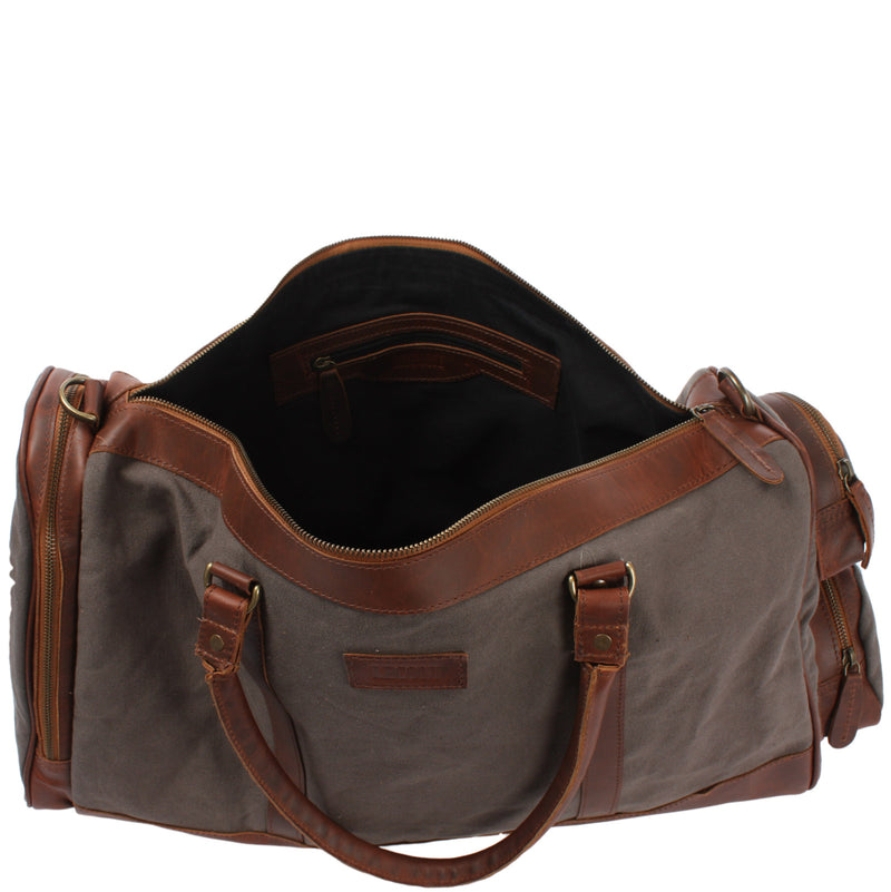 Leconi Reisetasche Weekender Sporttasche Damen Herren Leder Canvas grau LE2017 Muttertagsangebot