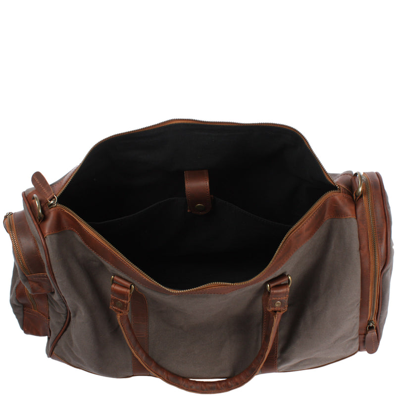 Leconi Reisetasche Weekender Sporttasche Damen Herren Leder Canvas grau LE2017 Muttertagsangebot