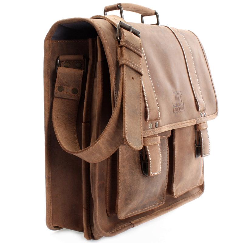 Leconi große Aktentasche Lehrertasche DIN A4 Leder braun LE3030 Vatertagsangebot
