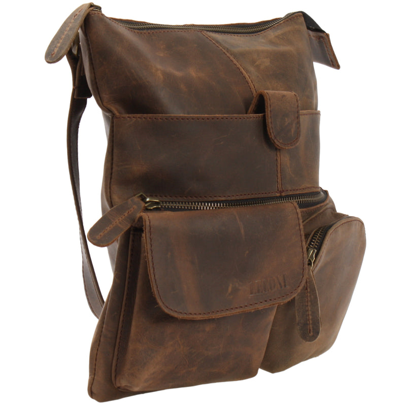 Leconi Umhängetasche Schultertasche Damen Herren Used Look Leder schlamm LE3011 Valentinstagsangebot