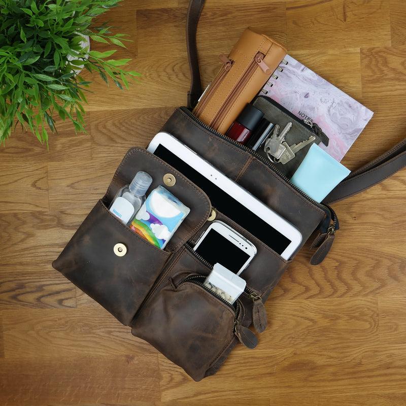 Leconi Umhängetasche Schultertasche Damen Herren Used Look Leder schlamm LE3011 Valentinstagsangebot