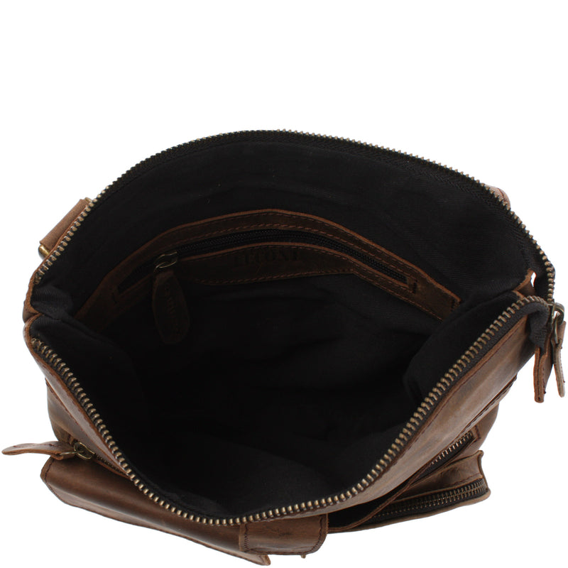Leconi Umhängetasche Schultertasche Damen Herren Used Look Leder schlamm LE3011 Valentinstagsangebot