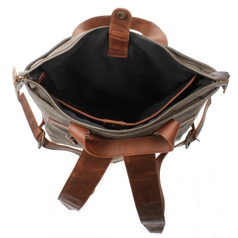 Leconi Freizeitrucksack Rucksack DIN A4 Canvas Leder grau LE1021 Lagerräumung