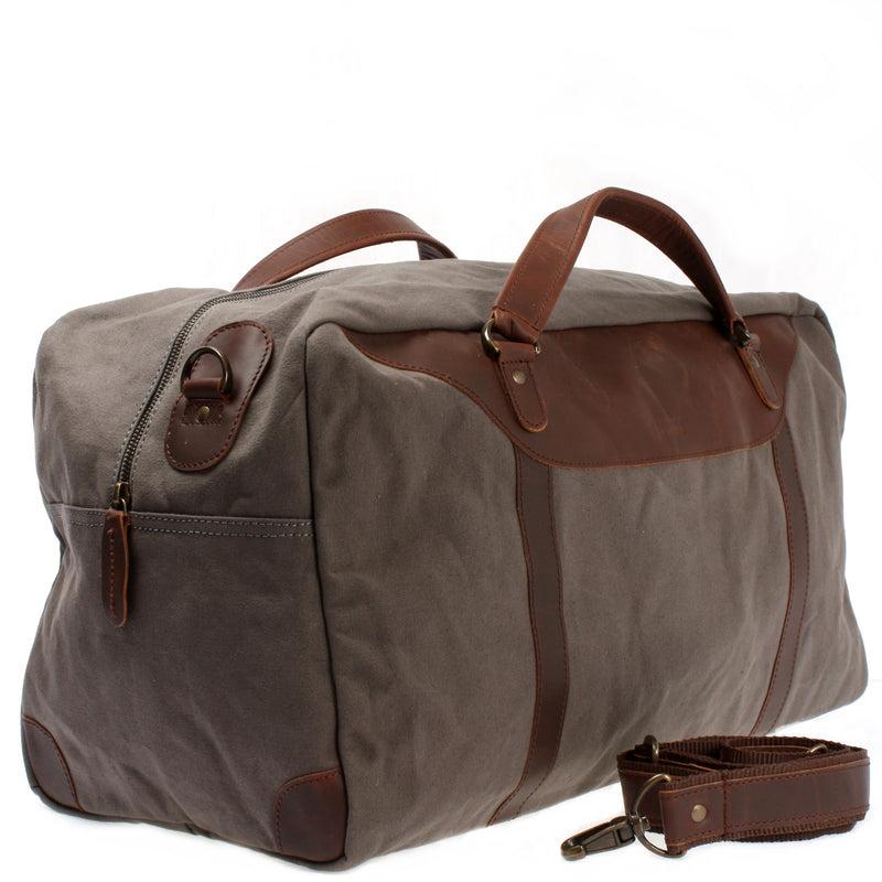 Leconi große Reisetasche Weekender Handgepäck Canvas Leder grau LE2020 Neueste Mode