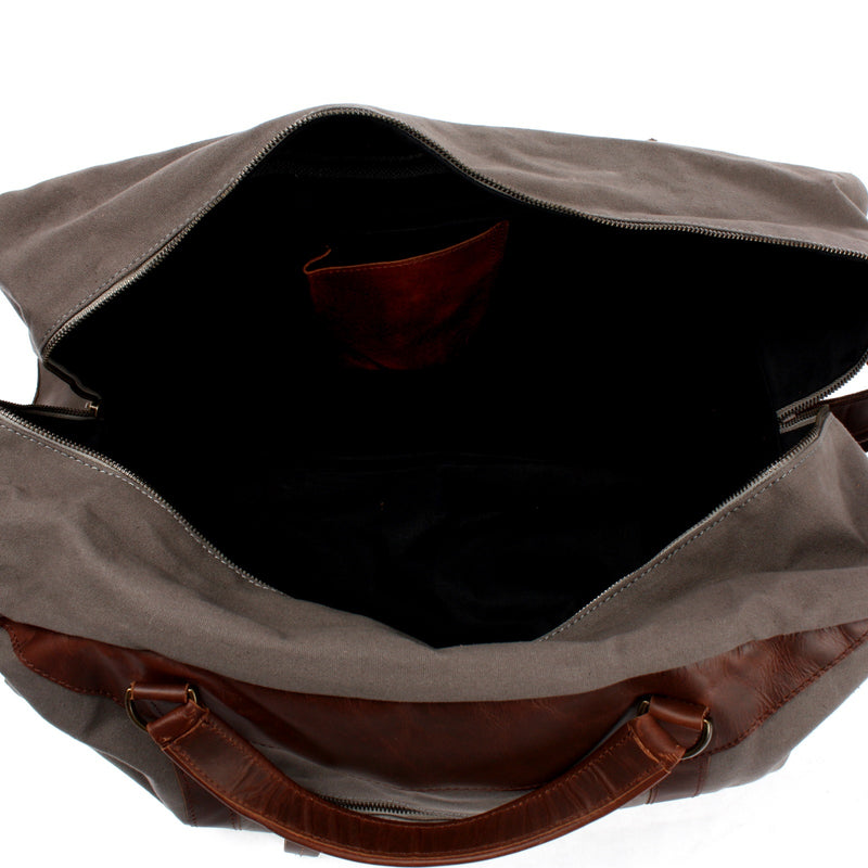 Leconi große Reisetasche Weekender Handgepäck Canvas Leder grau LE2020 Neueste Mode