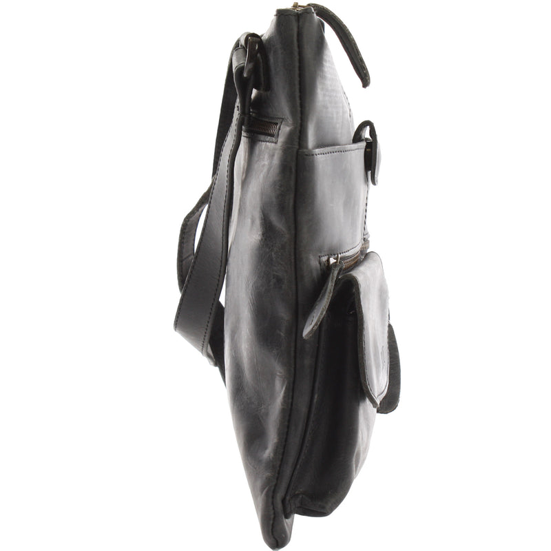 Leconi Umhängetasche Schultertasche Damen Herren Used Look Leder grau LE3011 Online Outlet
