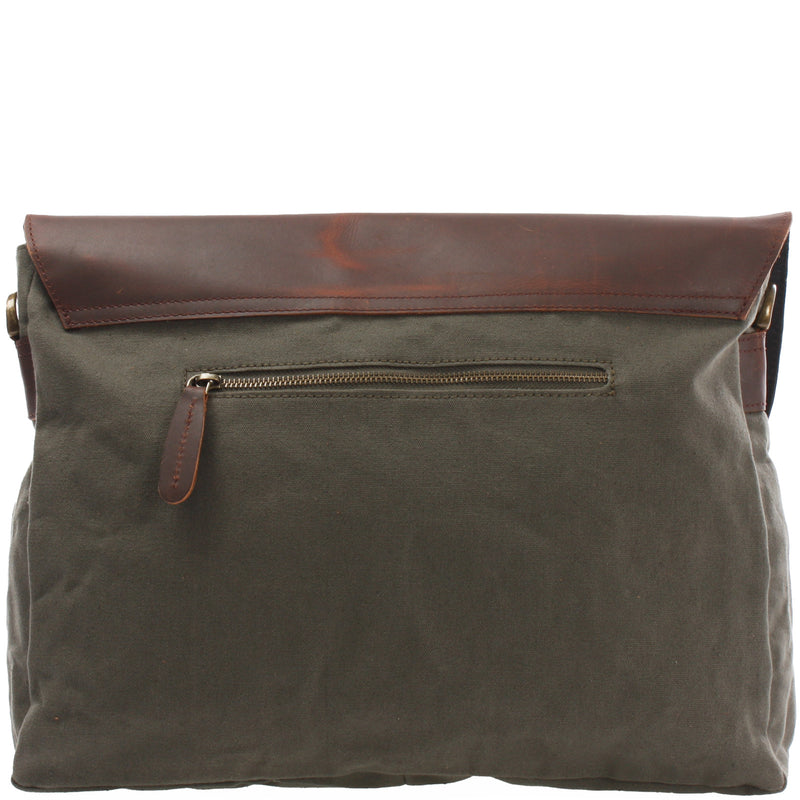 Leconi Messenger Bag Kuriertasche DIN A4 Leder Canvas grün LE3032 Blitzangebot