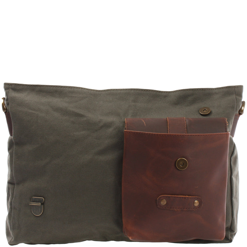 Leconi Messenger Bag Kuriertasche DIN A4 Leder Canvas grün LE3032 Blitzangebot