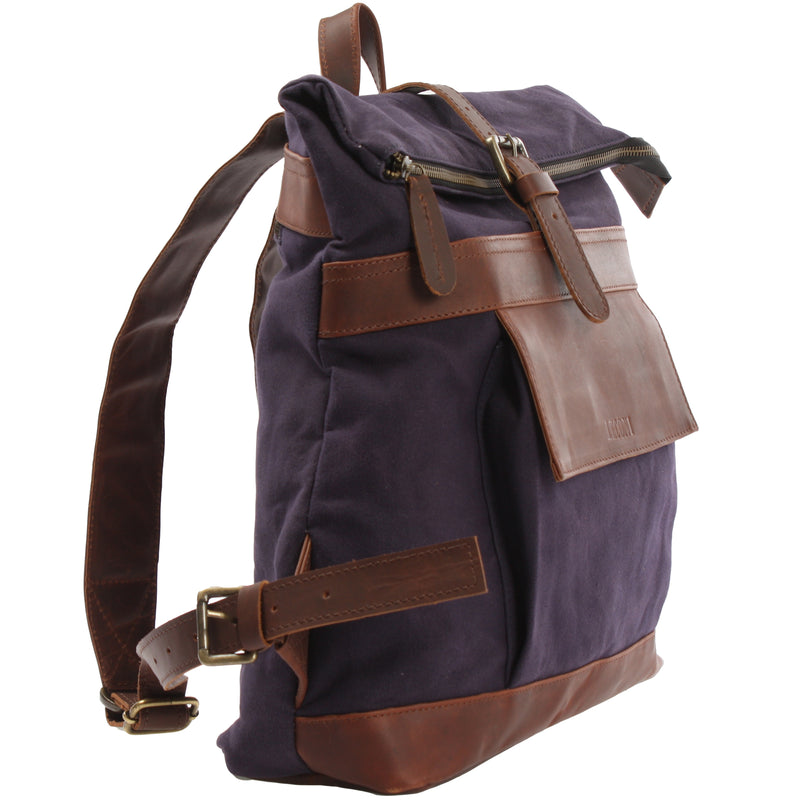 Leconi Roll Top Rucksack Freizeitrucksack Damen Herren Canvas Leder navy LE1035 Große Rabatte