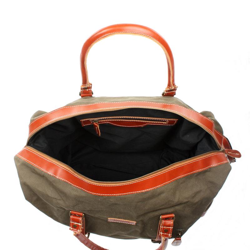Leconi Reisetasche Weekender Handgepäck Leder Canvas grün LE2010 Neuheiten