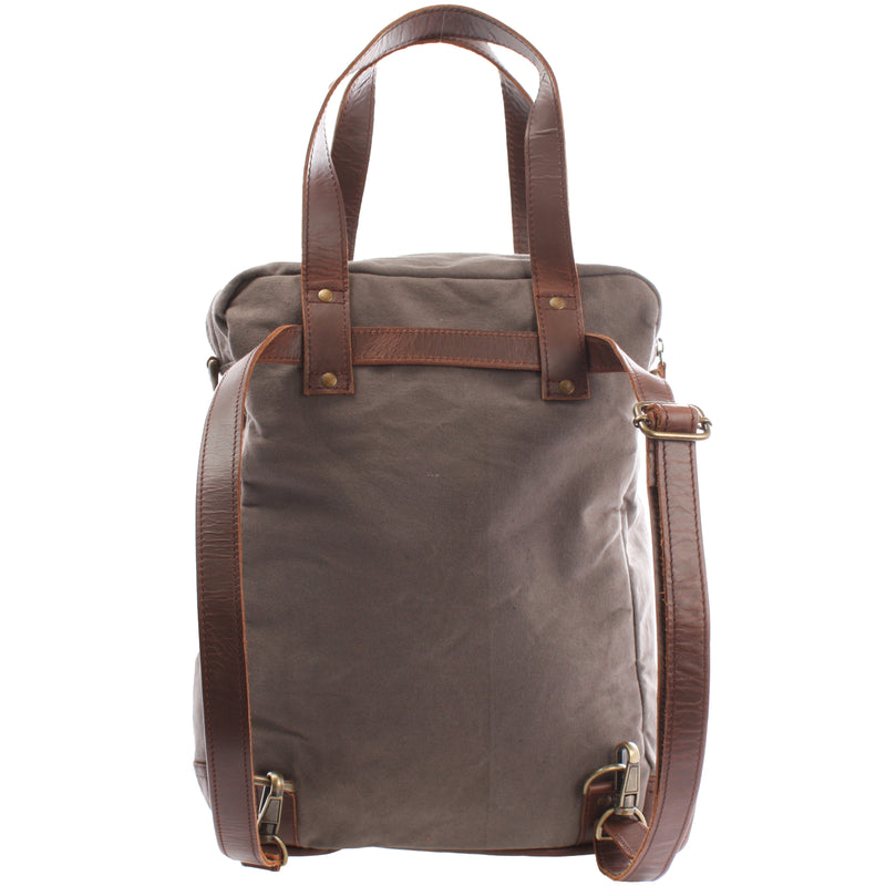 Leconi Rucksack Umhängetasche Damen Herren Leder Canvas grau LE1014 Bestseller