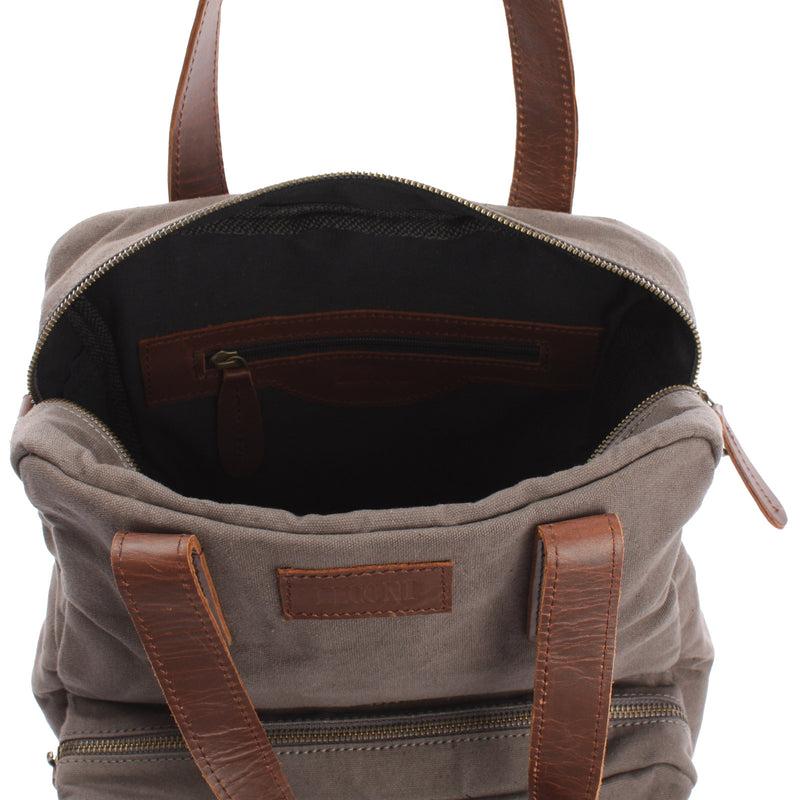 Leconi Rucksack Umhängetasche Damen Herren Leder Canvas grau LE1014 Bestseller