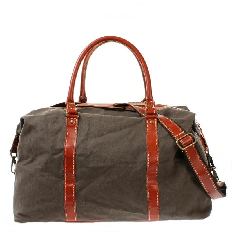 Leconi Reisetasche Weekender Handgepäck Leder Canvas grau LE2010 Räumungsverkauf