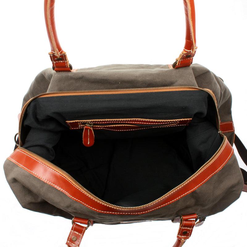 Leconi Reisetasche Weekender Handgepäck Leder Canvas grau LE2010 Räumungsverkauf