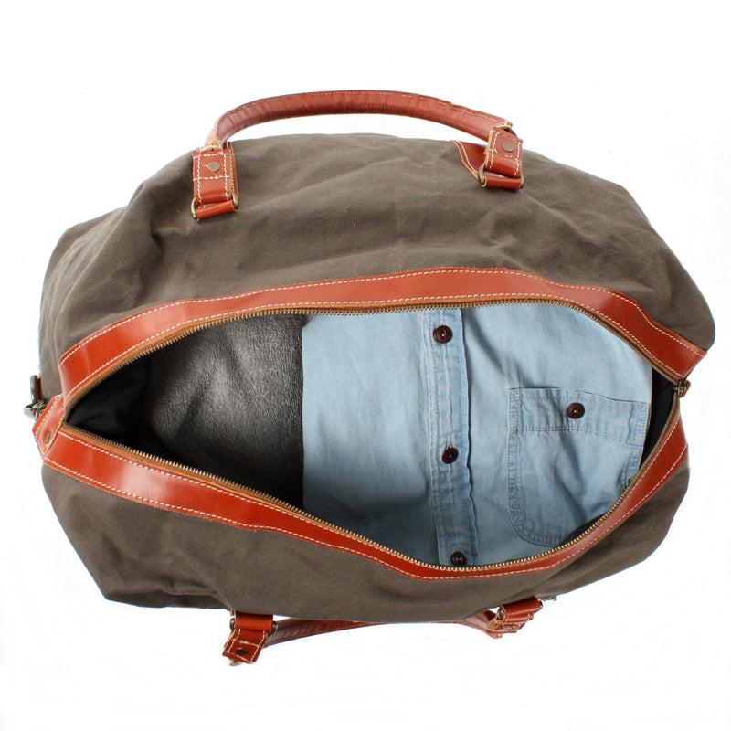 Leconi Reisetasche Weekender Handgepäck Leder Canvas grau LE2010 Räumungsverkauf