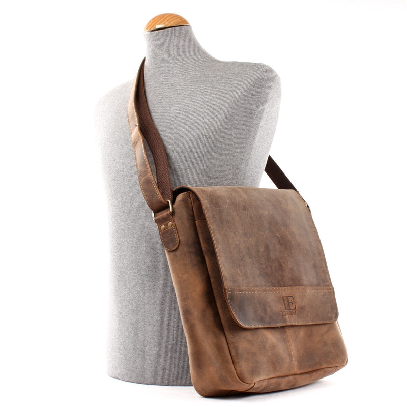 Leconi Umhängetasche Schultertasche Messenger Bag Kuriertasche Businesstasche Leder vintage braun LE3063 Kauf eins, bekomm eins gratis