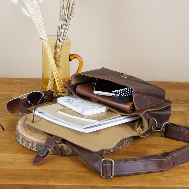 Leconi kleine Umhängetasche Schultertasche Damen Herren Leder braun LE3023 Sonderangebote