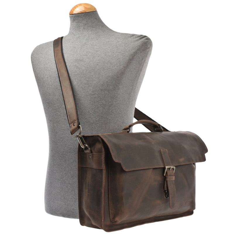 Leconi Aktentasche Businesstasche Messenger Bag Vintage Leder schlamm LE3008 VIP-Rabatte