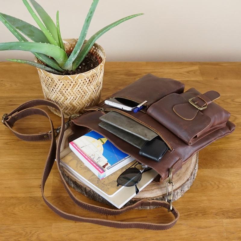 Leconi Umhängetasche Schultertasche Ledertasche Leder braun LE3084 Super Sparpreis