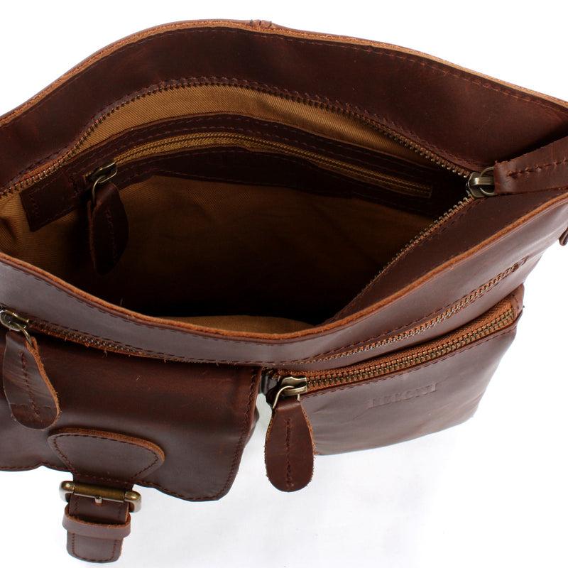 Leconi Umhängetasche Schultertasche Ledertasche Leder braun LE3084 Super Sparpreis