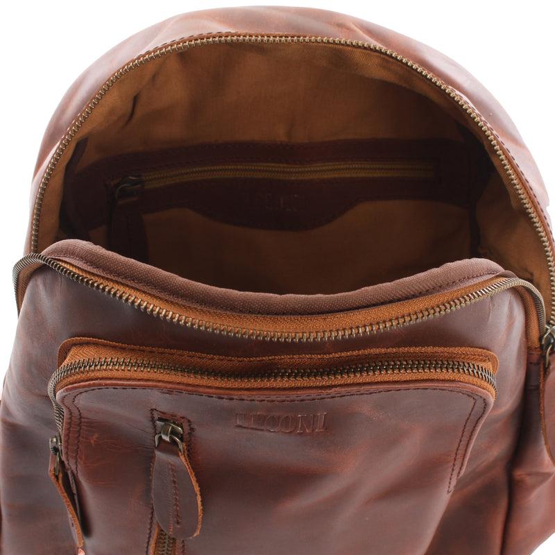 Leconi kleiner Rucksack Freizeitrucksack Lederrucksack Leder braun LE1011 Wochenangebot