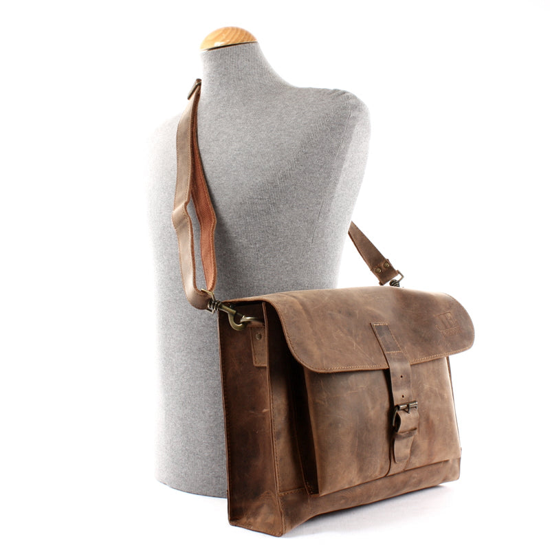 Leconi Messenger Bag Aktentasche Damen Herren Leder vintage braun LE3054 Kostenlose Rückgabe