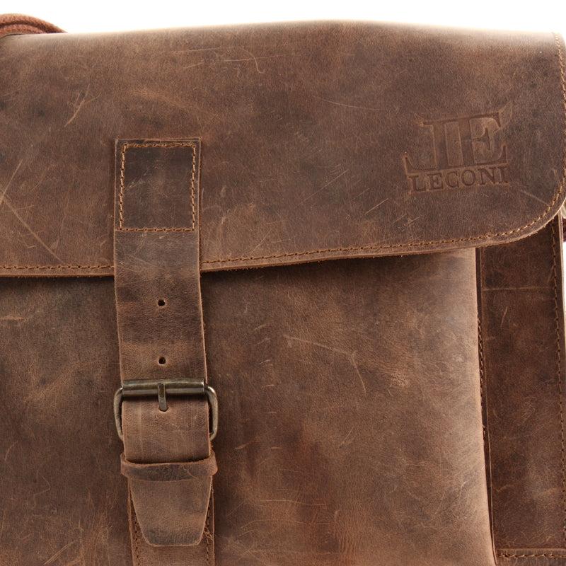 Leconi Messenger Bag Aktentasche Damen Herren Leder vintage braun LE3054 Kostenlose Rückgabe