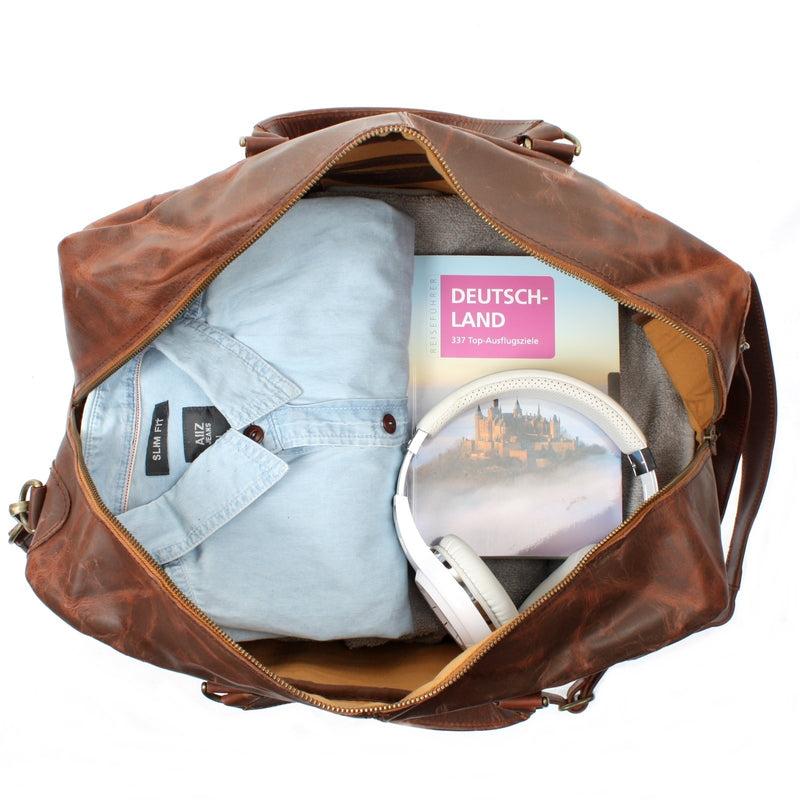 Leconi kleine Reisetasche Weekender Handgepäck Leder braun LE2009 JETZT KAUFEN