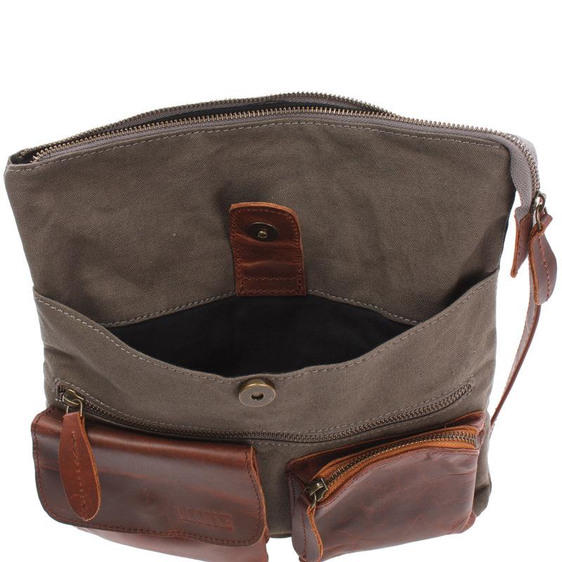 Leconi Umhängetasche Schultertasche Damen Herren Used Look Leder Canvas grau LE3011 Letzte 2 Tage