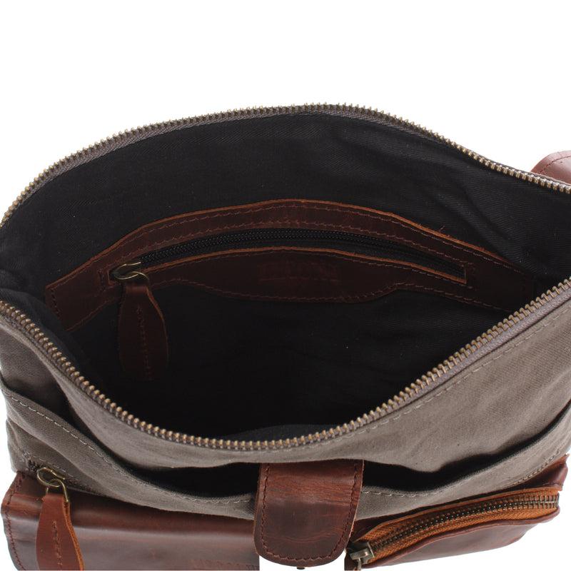 Leconi Umhängetasche Schultertasche Damen Herren Used Look Leder Canvas grau LE3011 Letzte 2 Tage