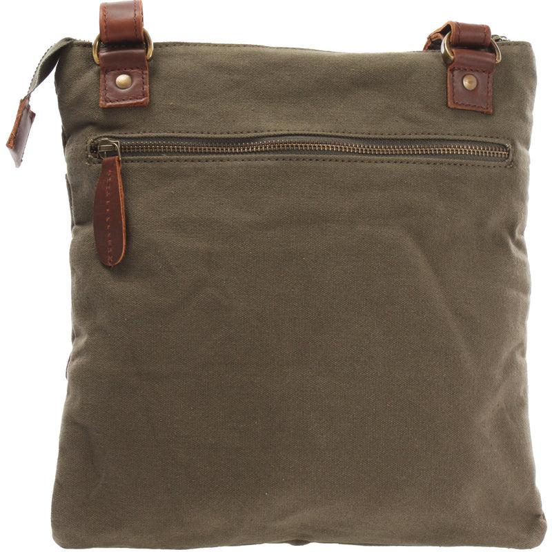 Leconi Umhängetasche Schultertasche Damen Herren Used Look Leder Canvas grün LE3011 Letzter Tag
