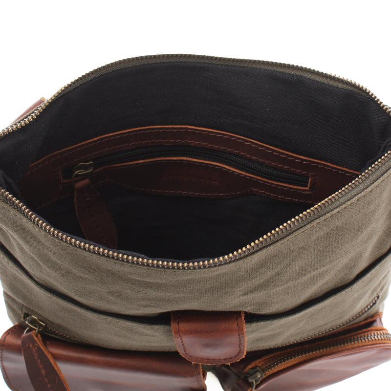 Leconi Umhängetasche Schultertasche Damen Herren Used Look Leder Canvas grün LE3011 Letzter Tag