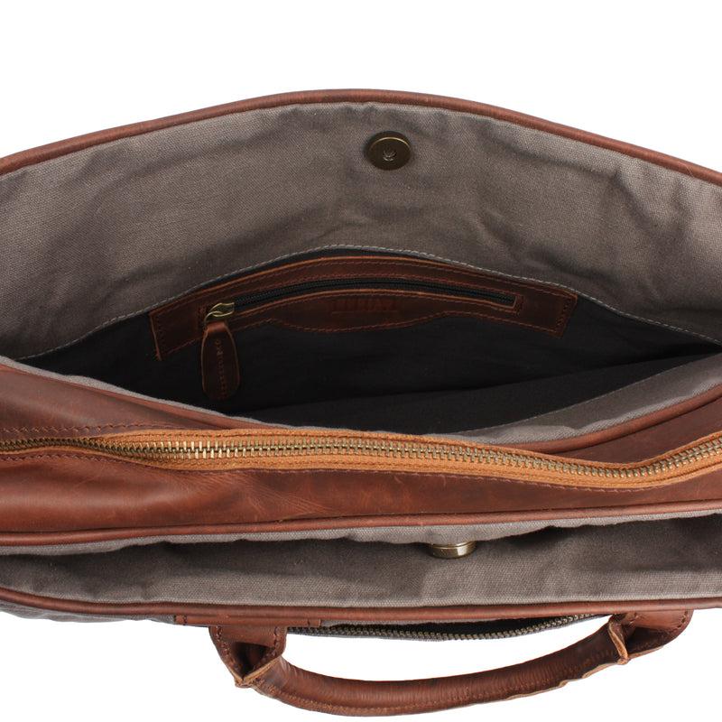 Leconi Aktentasche Handgepäck Trolleytasche Canvas Leder grau LE3066 Bis zu 50% Rabatt
